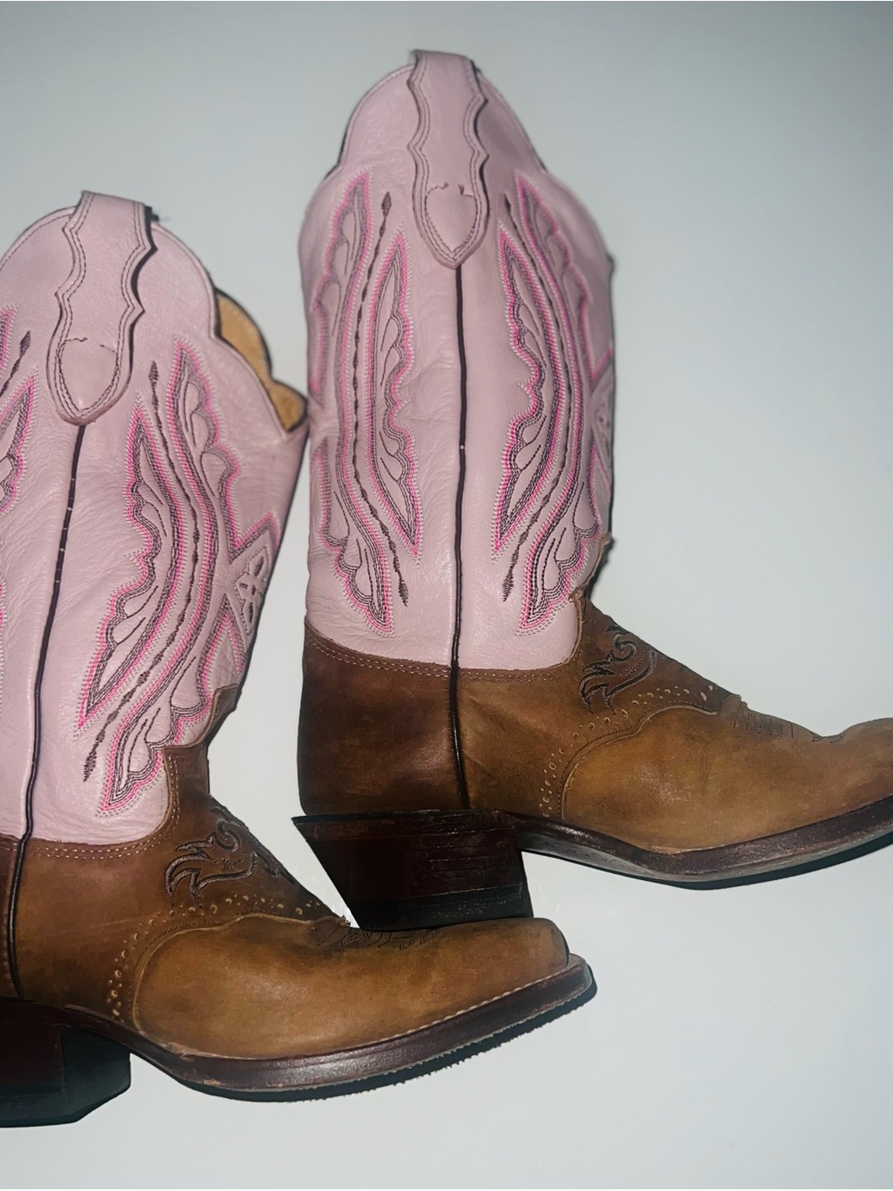 Justin Boots Pink & Brown Leather Western Ankle Booties